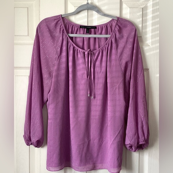 White House Black Market Tops - White House | Black Market Lilac Sparkle Swiss Dot Blouse Tie Neck Size Large